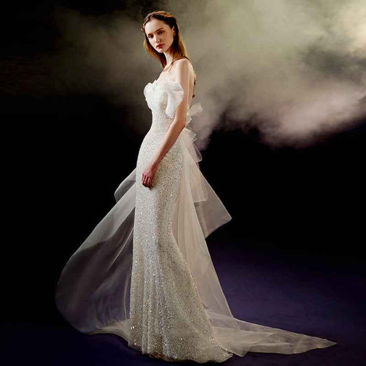 Mariangela Fishtail Light Wedding Bride Bra Trail Dress