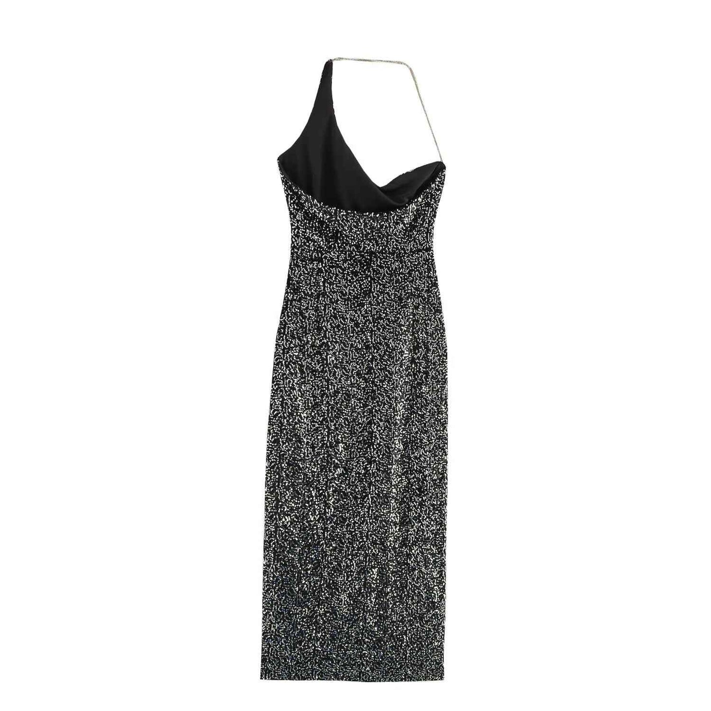 Sexy Women One Shoulder Slit Thigh Sequ Formal Wear Dress