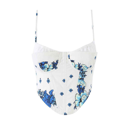 Women Clothing Summer Blue White Porcelain Positioning Printing Top Blue White Porcelain Positioning Printing Trousers