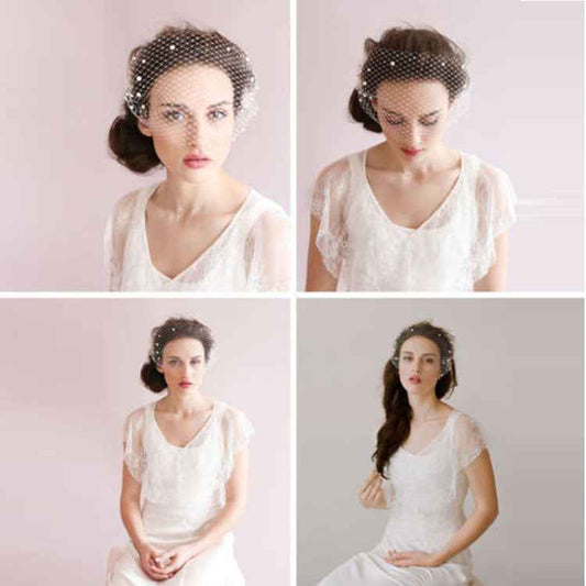 Mariangela Bridal Veil Pearl Large Hole Mesh Hair Comb Short Veil Wedding Hair Accessories