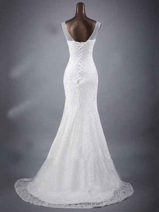 Mariangela Lace slim and thin double shoulder tail wedding dress