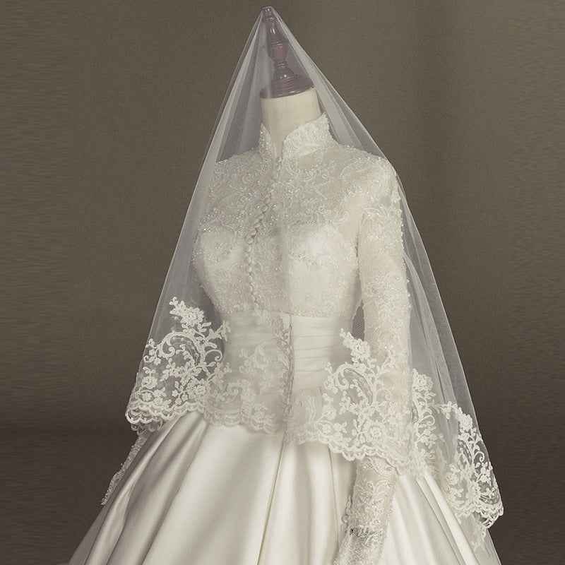 Nicole Mori Long Sleeve Lace Romantic Bridal Wedding Dress