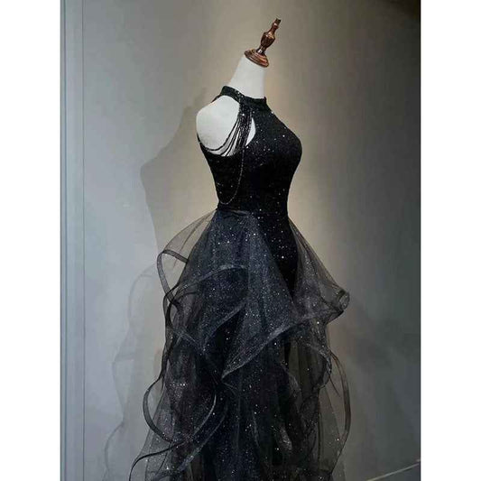Nerina Mermaid Evening Gown Halter Neck Tiered Tulle Dress