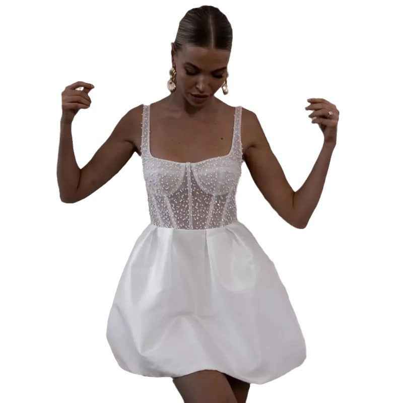 Ginevra Mini Wedding Dress Backless A- Line Dress Banquet