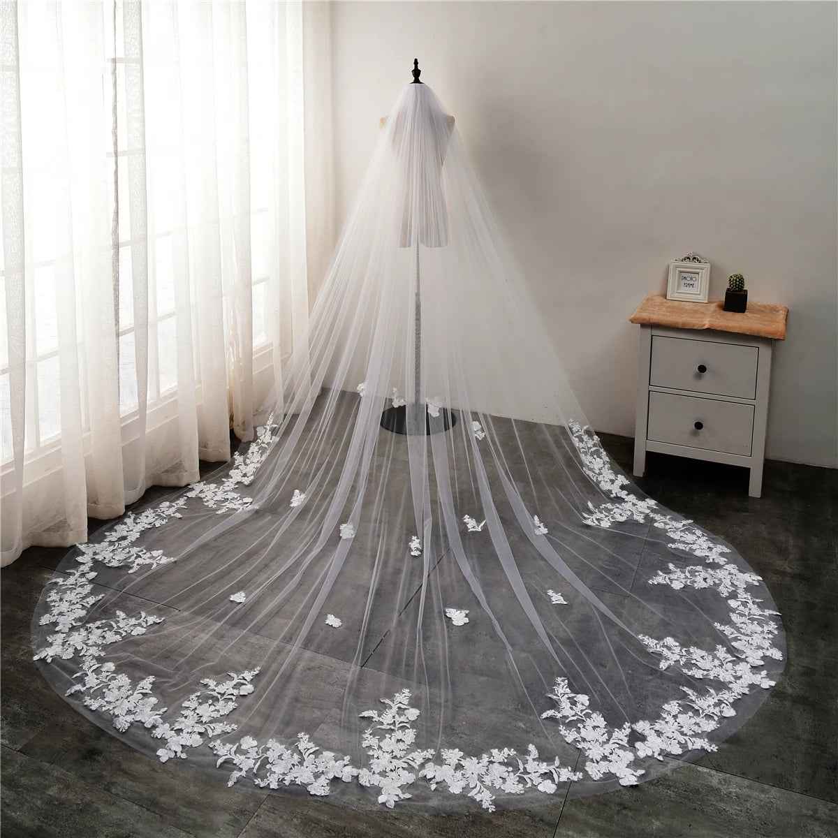 Giorgia Bride Embroidered Lace White Long Trailing Veil