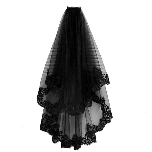 Nerina Black Veil Short Lace Wedding