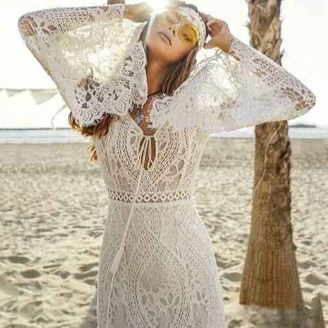 Mariangela Lace Bell Sleeve Backless Wedding Dress