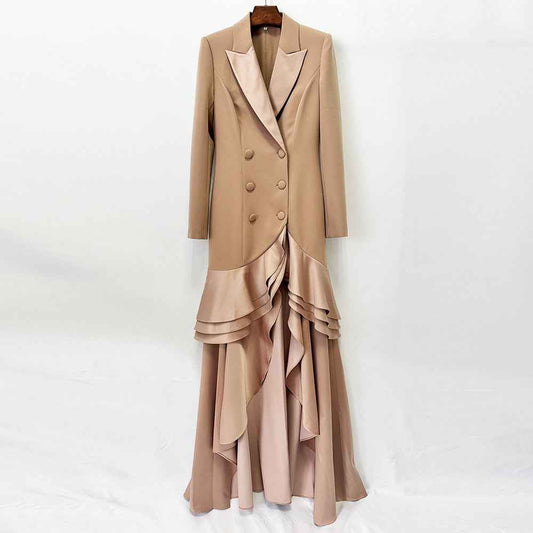 Anna Tailored Collar Ruffle Double-Breasted Slim Fit Occasion Dress