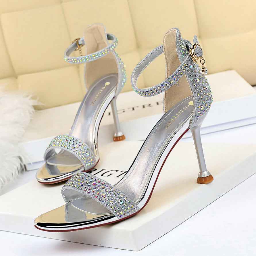Sexy Party Summer High Heels Women Shoes Stiletto Heel Open Toe Rhinestone Strap Sandals