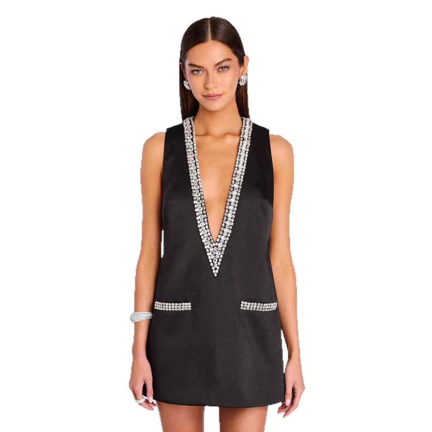 Spring Summer Rhinestone Multi Color Sleeveless Dress Casual Vacation Party Dress