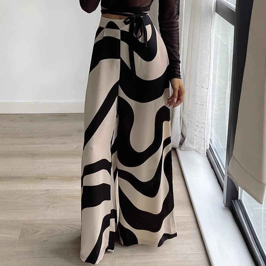 Plus Size Women Clothing Casual Striped Printed Elastic Waist Straight Pants