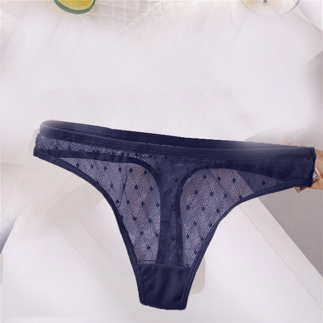 Women T Back Hollow Out Sexy Solid Color Breathable Women Underwear Low Waist High Slit Briefs