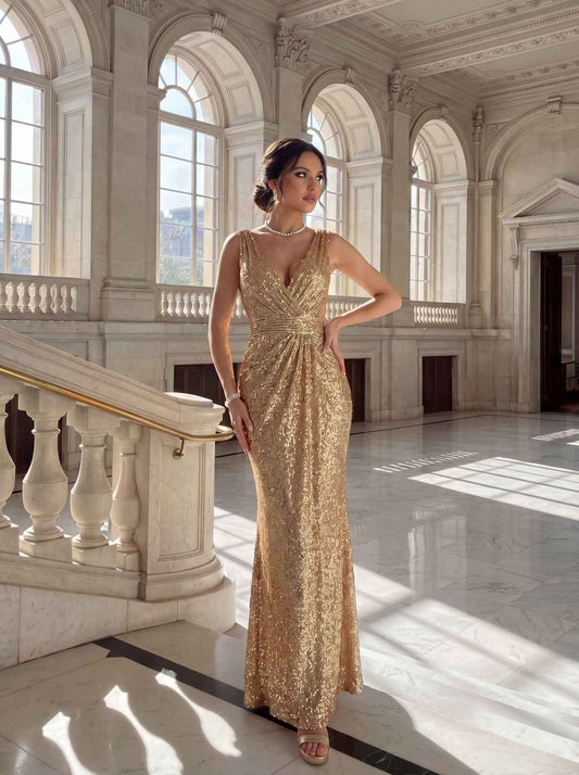 Mariangela Gold Sequin Occasion Dress