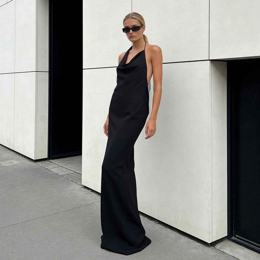 Veronica Bare Back Halter Evening Dress