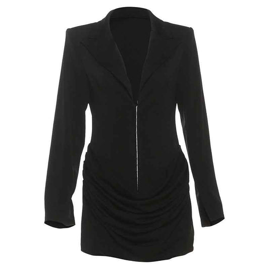 Valeria – Solid Color Deep V Blazer Dress Waist-Control Slim Fit Party Dress