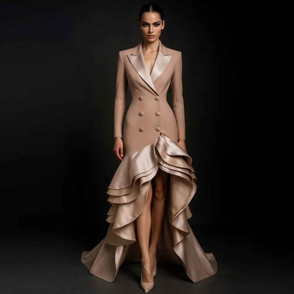 Anna Tailored Collar Ruffle Double-Breasted Slim Fit Occasion Dress