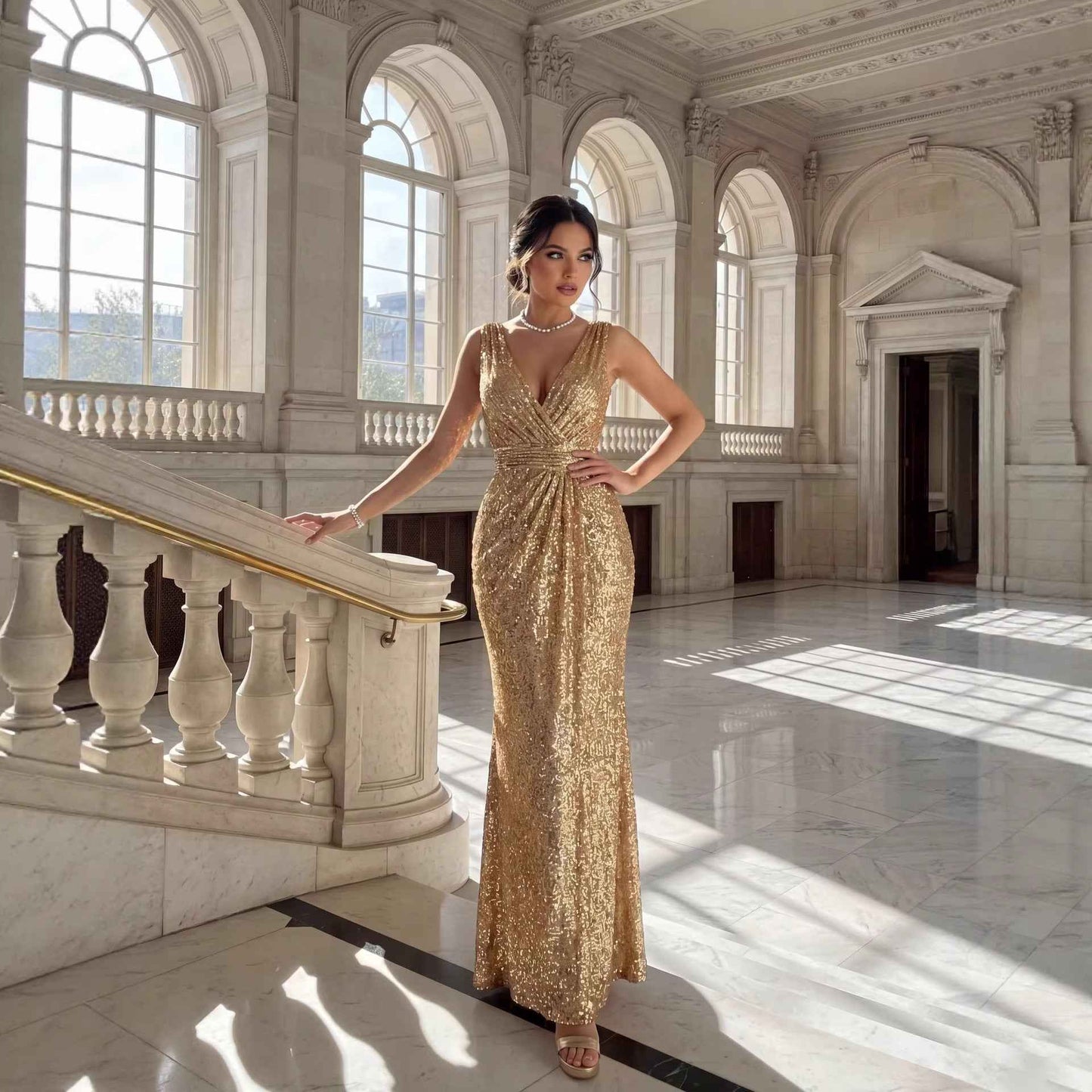 Mariangela Gold Sequin Occasion Dress