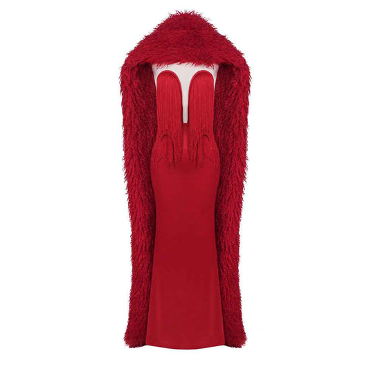 Mariangela – Red Waisted Tube Maxi Cocktail Dress Elegant Evening Gown