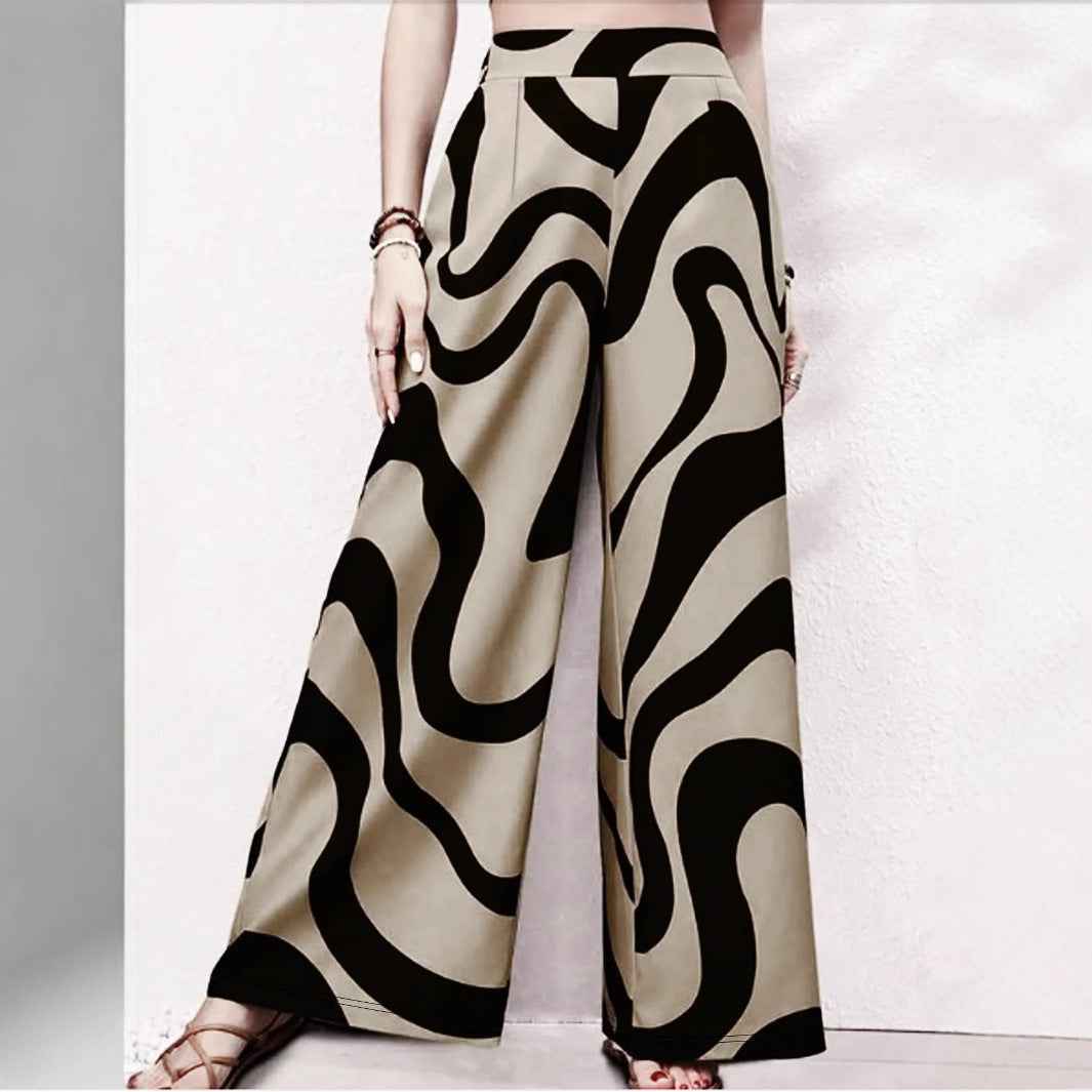 Plus Size Women Clothing Casual Striped Printed Elastic Waist Straight Pants