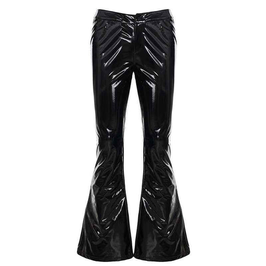 Arrival Street Cool Chic Trendy Leather Trousers Women Low Waist Glossy Slim Fitting Biker Bootcut Trousers
