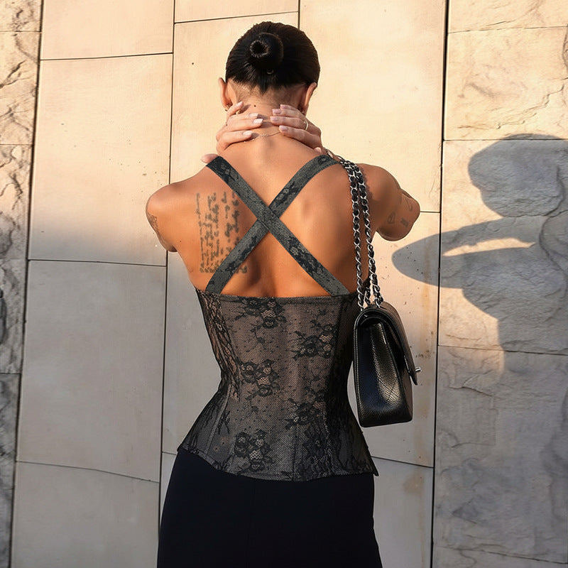 Lace Sexy Waist Tube Top Autumn All Matching Slim Fit Vest for Women