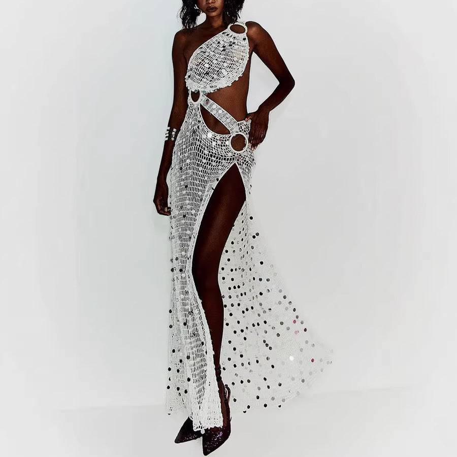 Mariangela Sequined Sloping Shoulder Holiday Dress