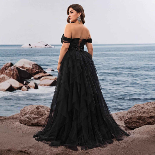 Plus Size Clothes Elegant Cold Shoulder Elegant Cocktail Party Dinner Dress Luxury Bridesmaid Graduation Dress Tiered Dress