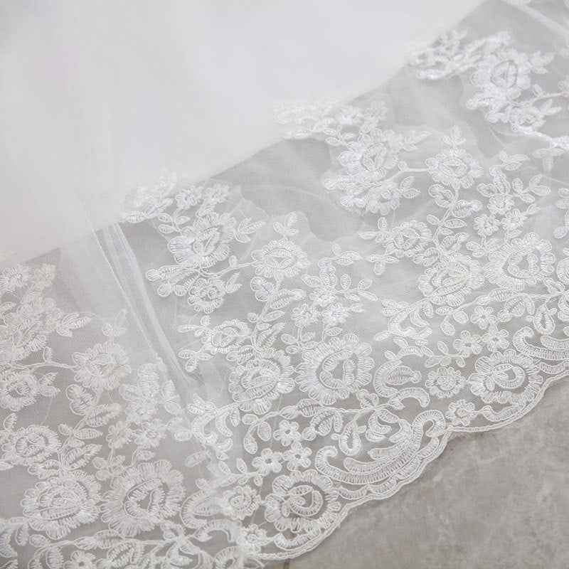 Mariangela High Waist White Temperament Dream Lace Mid-waist Long Tail V-neck Wedding Dress