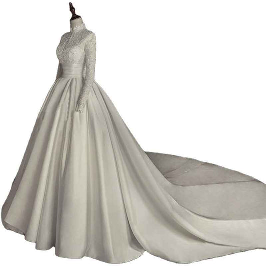 Nicole Mori Long Sleeve Lace Romantic Bridal Wedding Dress