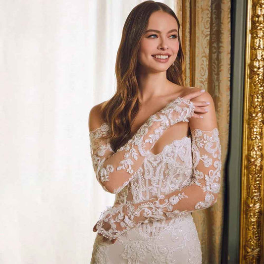 Mariangela Off-shoulder Lace Long Sleeve Fishtail Gown