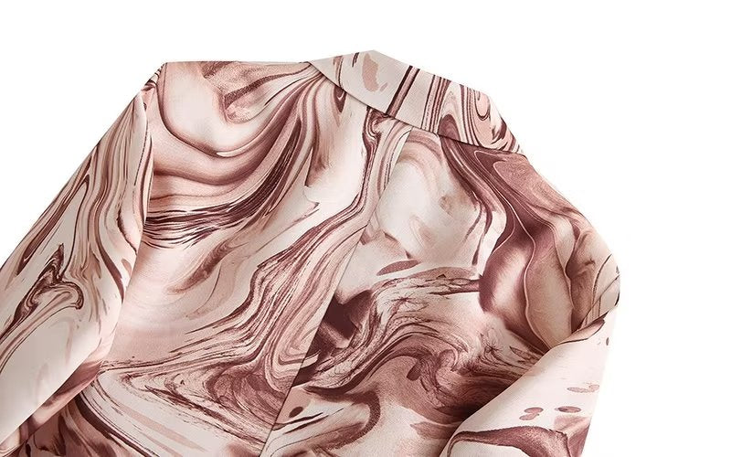 Women Clothing Trendy Long Sleeve Graffiti Blooming Collared Blazer Women