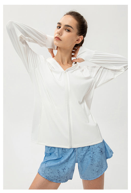 Ice Silk Sun Protection Clothing Women Summer Hooded Long Sleeve Outdoor Sports Biking Walking Sun Protection Shirt
