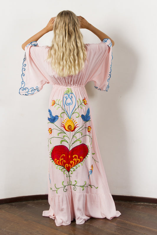 Women Spring Summer Bohemian Flower Embroidery Hollow Tassel Decoration Vintage Style Goddess Long Dress