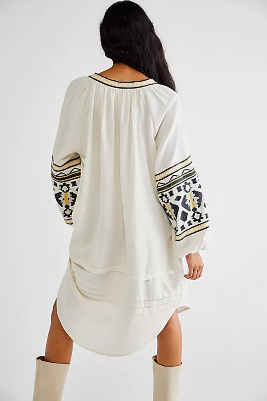 Women Spring and Summer Elegant Vacation National Embroidered Loose Cardigan Dress