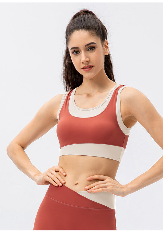 One Piece Contrast Color Yoga Vest Women High Strength Shockproof Training Sports Bra Nude Feel Workout Underwear