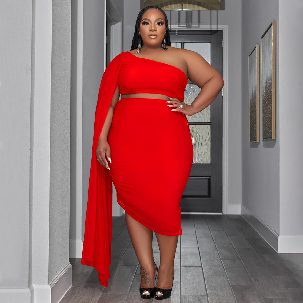 Isabella Diagonal Collar Long Sleeve Two-Piece Party Set