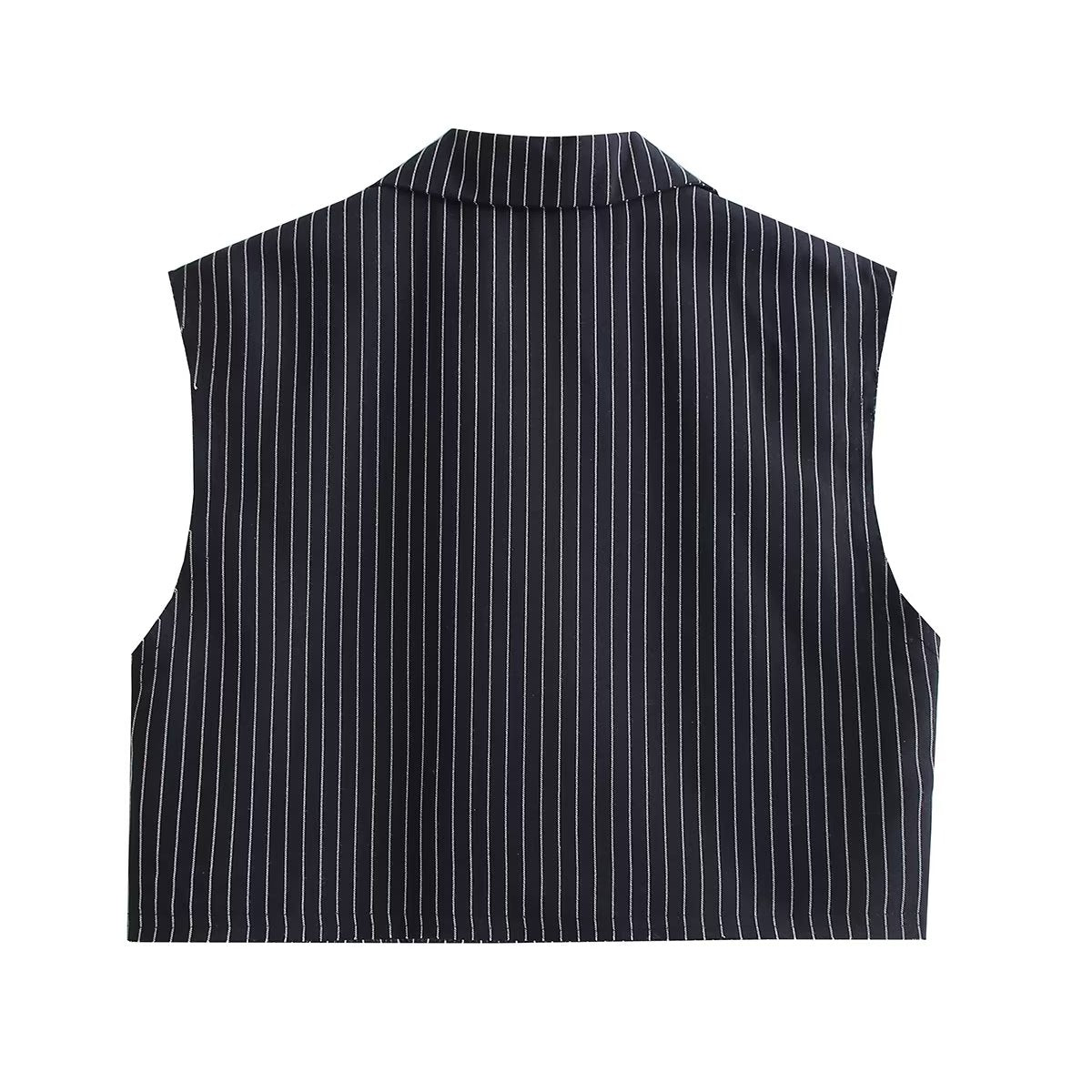Women Short Tops Vintage Striped Lasel Vest