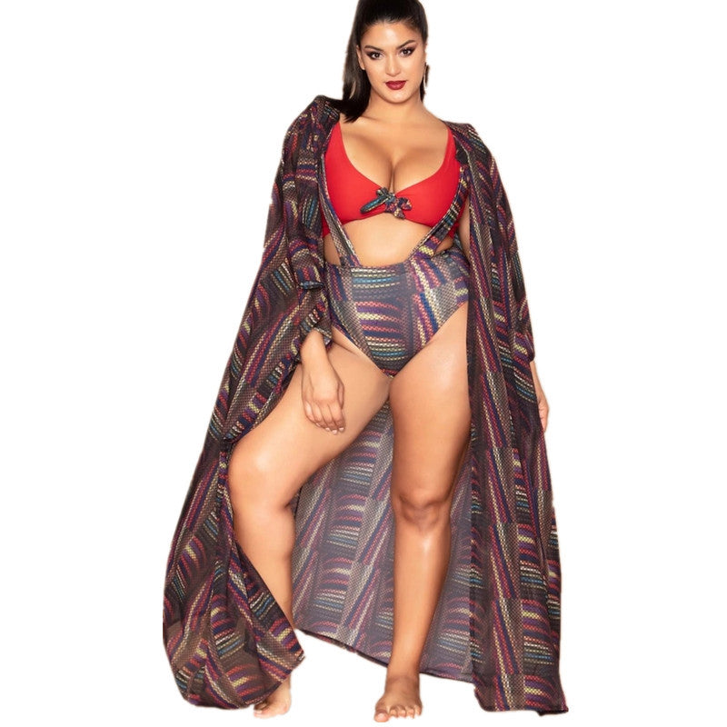Salento Printed High Waist Split Swimsuit Bikini Cover Up