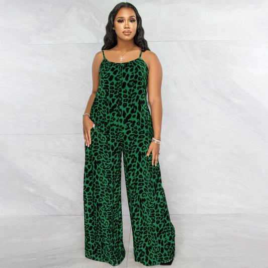 Plus Size New Jumpsuit Summer Leopard Print Sling Casual Jumpsuit