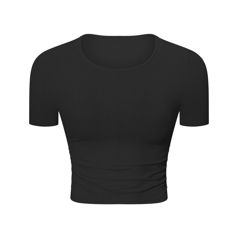 Pleated Waist Slimming Short Sports Short Sleeve High Elastic Nude Feel Slim Fit Slimming Yoga Jacket
