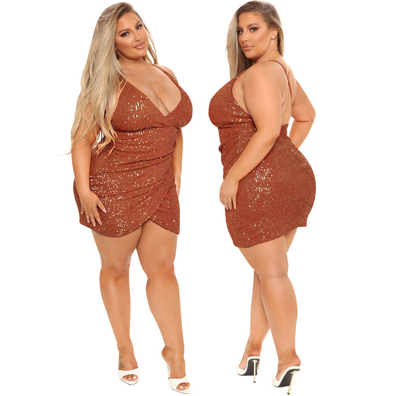 Plus size Maryangel Rebel sexy halter dress with intricate embroidery and beads, showcasing a flattering fit and elegant design.
