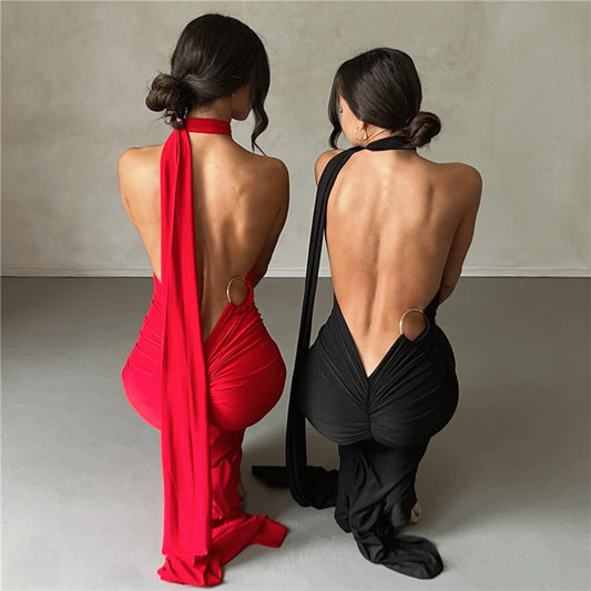 Women Clothing Sexy Backless Halter Sheath Slim Fit Evening Dress Dress for Women