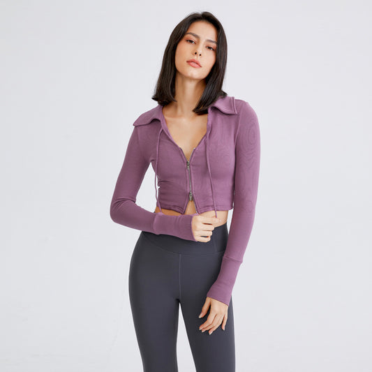 Short Sexy Cropped Sports Jacket Women Zipper Slimming Sport Jacket Long-Sleeved Top