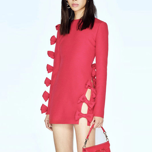 Early Autumn Star Personality Asymmetric Hollow Out Cutout Bow Dress Small Dress