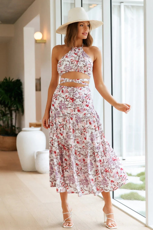 Maryangel Rebel women's spring summer pleated two-piece set with lace-up back, showcasing a casual and stylish design.