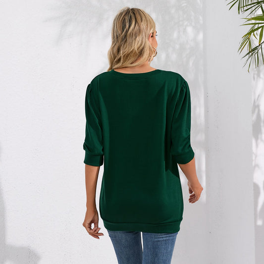 Tinta unita Mezze maniche Maglieria Girocollo Manica a sbuffo Felpa con cappuccio abbinata