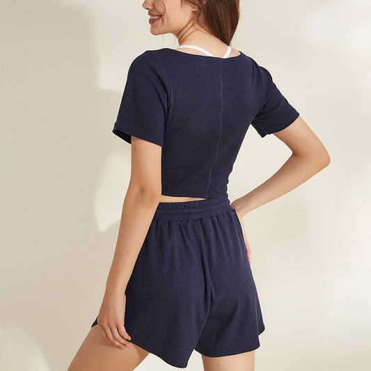 Yoga Wear Short Sleeved Solid Color Sports T shirt Women Spring Summer Breathable Workout Clothes Cropped Short Sleeved Top