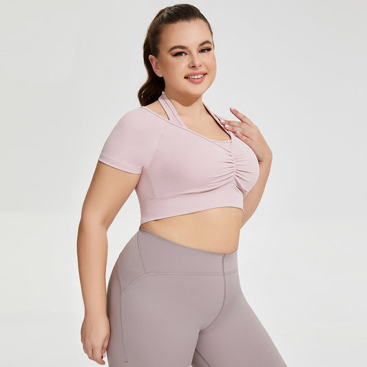 Grande taille licou Yoga vêtements poitrine Pad femmes Sexy course exercice sous-vêtements court t-shirt à manches longues vêtements d'entraînement haut