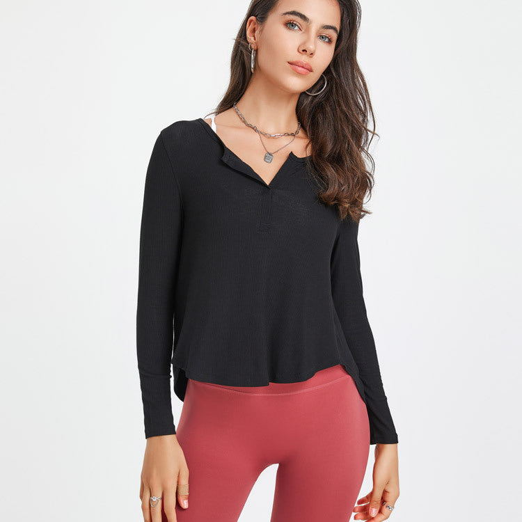 Loose Fitness Yoga Long Sleeve T shirt Quick Drying Blouse Thread Sports Workout Clothes Top Women