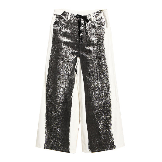 High-waist loose wide leg jeans for women by Maryangel Rebel, featuring a three-dimensional printed design for spring and summer.